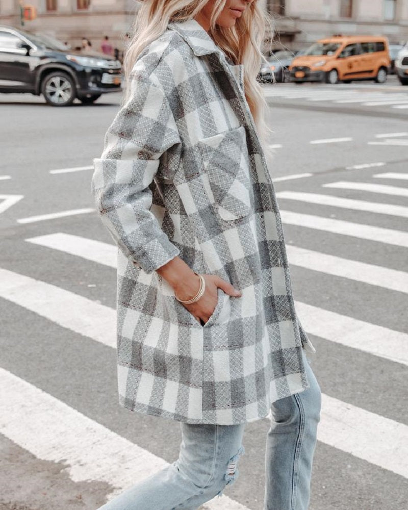 JESSIC Female Autumn Street Blouse Shirts Vintage Oversized Plaid Flannel Boyfriend Tunic Shirt For Women Casual Korean Tops
