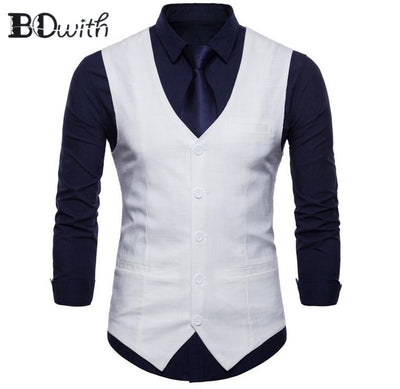 New Arrival Orange Men&#39;s Sleeveless Slim Fit Suit Vest Single Breasted Five Buttons Business Dating Wedding Dress Waistcoat