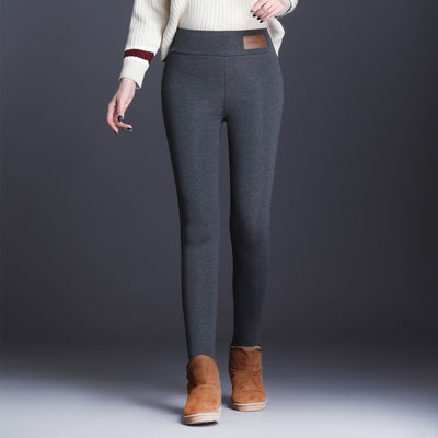 OUMENGK 2021 New Fashion High Waist Autumn Winter Women Thick Warm Elastic Pants Quality S-5XL Trousers Tight Type Pencil Pants