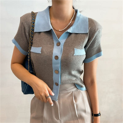 PLAMTEE Patchwork Sexy New Knitted Tees Women Sweaters  Summer 2022 Stylish Short Sleeve Cardigans Casual Slim Tops Coats