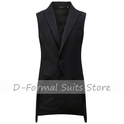 Men's Lapel Vest Punk Rock Hip Hop Long Sleeveless Jackets Tailor Black Retro Tall Tail Plus Size Casua Chaleco Hombre