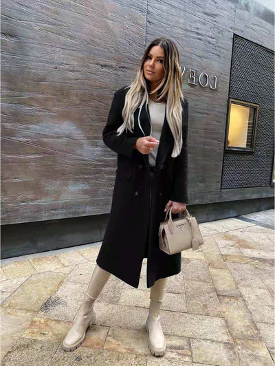 2022 autumn and winter long-sleeved suit collar double-breasted Nizi coat women&#39;s