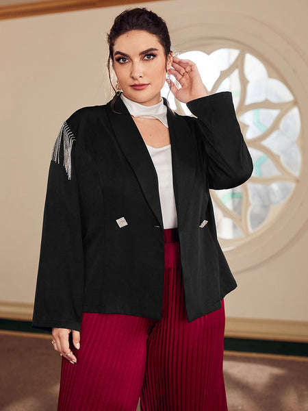 TOLEEN Plus Size Women's Clothing 2022 Spring Autumn Fashion Button Beaded Suit Outwear Long Sleeve Casual Formal Oversized Coat