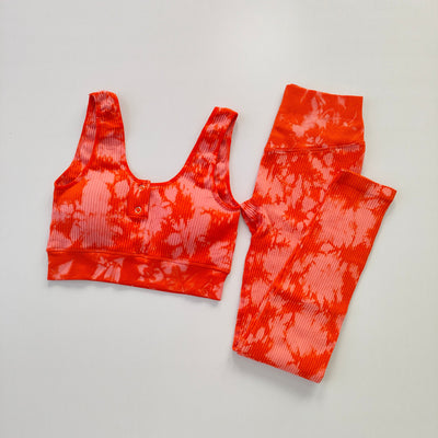Tie Dye Seamless Women&#39;s Yoga Set Fitness Legging Sport Bra High Waist Yoga Pants U-shaped Navel Revealing Bra Figure Suit