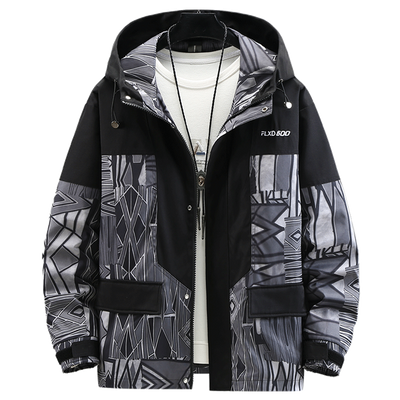 Men's stitching colorblock print men's jacket 2022 spring and autumn hooded casual jacket men's jacket