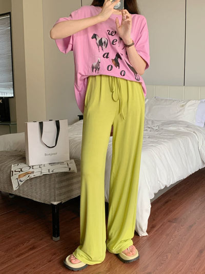 2022 Summer New Korean Ins Three Standard Qi Casual Sports Wide Leg Pants Drawstring High Waist Trousers Ladies streetwear women