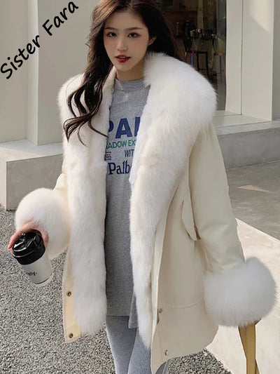 Sister Fara Detachable Fur Collar Parker Cotton Clothes Winter Jacket Women 2022 Thick Warm Parker Jacket Coat Women&#39;s Overcoat