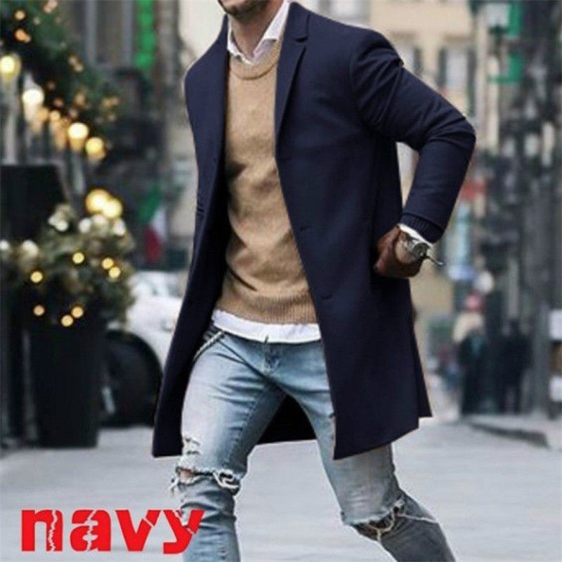 Warm Winter Men&#39;s Woolen Coat Outwear Thick Jacket Peacoat Casual Single Breasted Long Overcoat Solid Color Men Clothes
