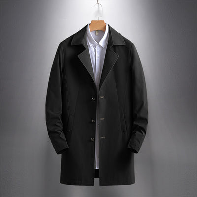 New Men's Smart Casual Trench Vintage Army Green Spring Autumn Business Windbreaker Jacket Male Breasted Retro Classic Long Coat