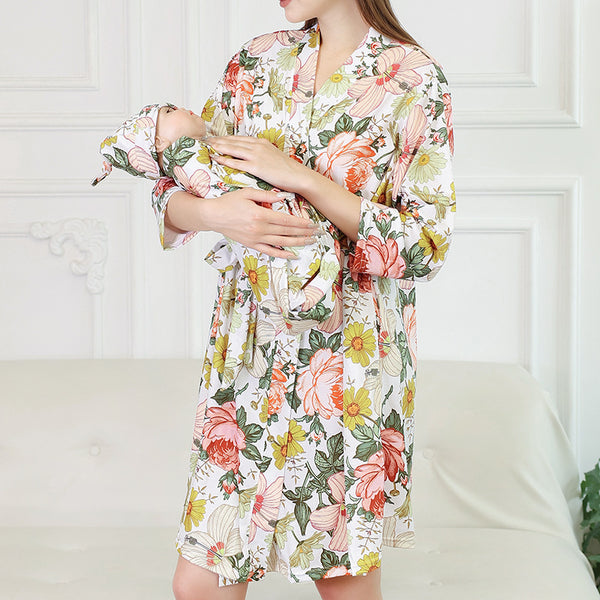 New 4 Pieces Set Pajamas European Pregnant for Women Loose Dress Home Confinement Clothes Childbirth Nursing Pijama Bathrobe