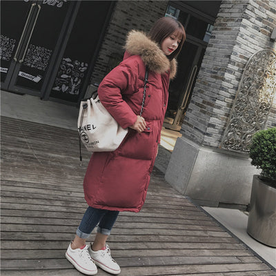 Fashion New Women Autumn Winter Loose Parkas Casual Hooded Large Fur Collar Vestidos Female Thick Warm Wadded Cotton Coats H181