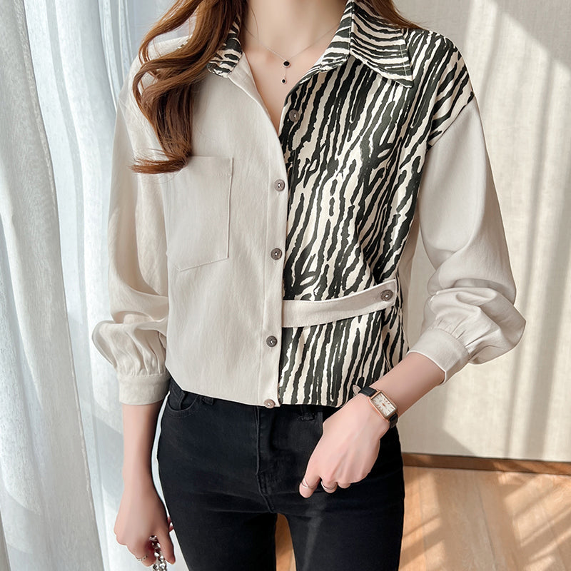 Fashion Patchwork Design Shirts Women Printing Buttoned Blouses Female Chiffon Ladies Tops Blusas Mujer Streetwear Clothing 2022