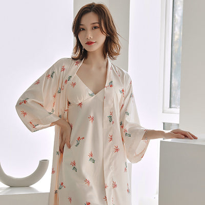 Robe Set Women Autumn Winter Sexy Madam Nightdress 2-PC Homewear Traje Conjuntos European American Style night gown Nightgown