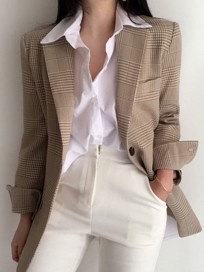 Color Contrast Plaid Blazer Coat Women Fashion Two Button Loose Casual Long Sleeved Office Lady Suit Jacket 2022 Autumn H177