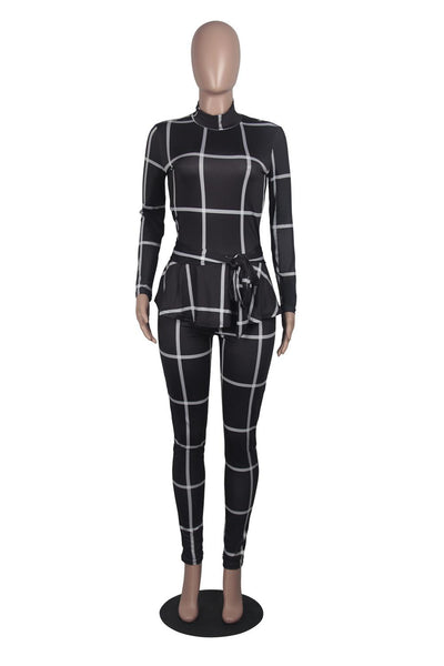 AHVIT Plaid Sashes Skinny Vintage Jumpsuits Turtleneck Full Sleeve Back Zipper Catsuit Ruched Elegant Lady Party Romper MDY142