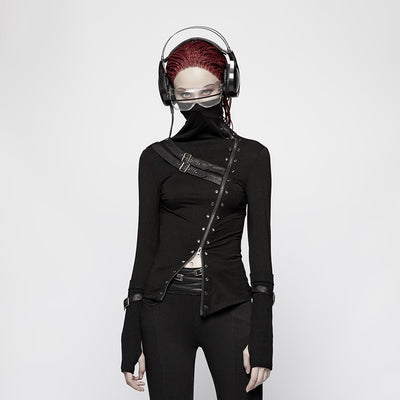 PUNK RAVE Women&#39;s Punkt Daily Shirt Knit Slim Fit Long Sleeve Personality Super High Collar Cosplay Stgae Performance Costume