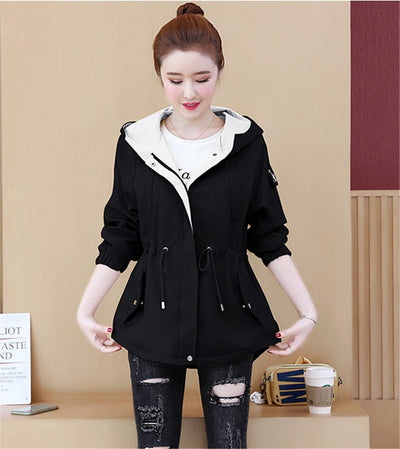 New Spring Autumn Trench Coat Women Korean Fashion Loose Ladies Casual Short Windbreaker Hooded Coat Letter Print Girls Tops 691