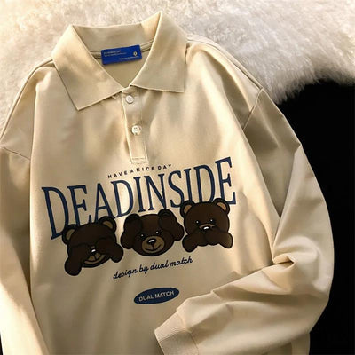 Vintage POLO Collar Letters Print Big Style Sweatshirt Women for Teen Girls Harajuku New Spring Korean Kawaii Clothes Pullovers