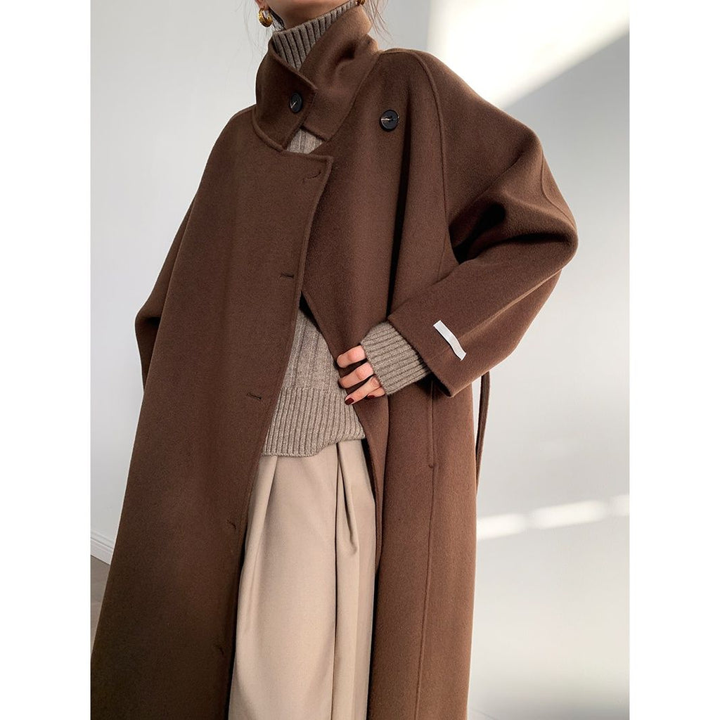 Long Sleeve Casual Vintage Belt 2021 Fashion Long Autumn Faux Wool Blend Woolen Coat Winter Warm Women Warm Wool Coat