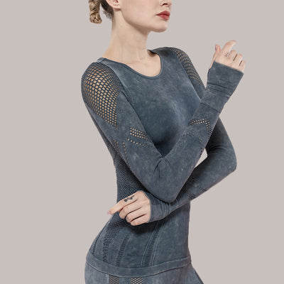 Mesh Breathable Washable Yoga Top Training Warm-Up Jogging Long Sleeve Tight Quick-Drying Fitness T-Shirt