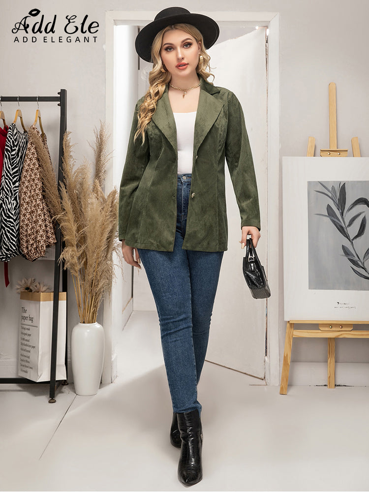 Add Elegant Plus Size Jacket for Women 2022 Autumn Suit Neck Single Button Solid Warm Coat Commuter Fashion Female Tops B1100