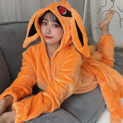 Anime Cosplay Costumes Kurama Pajamas Flannel Kyuubi Sleepwear Onesies Jumpsuit For Adults