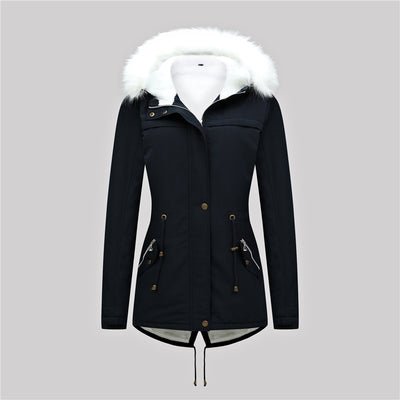 Winter Women Warm Parkas Hooded Thick Plush Winter Coats Female Mid-Long Cotton Jacket Warm Coat Outwear