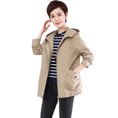 Spring Autumn Women casual Basic Jacket Pocket Zipper Hooded Two Side Wear Outwear Loose Coats big size