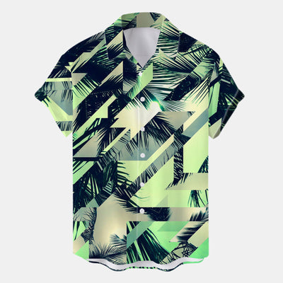 Male Summer Hawaii Tree Print Shirt Blouse Short Sleeve Turn Down Collar Shirt