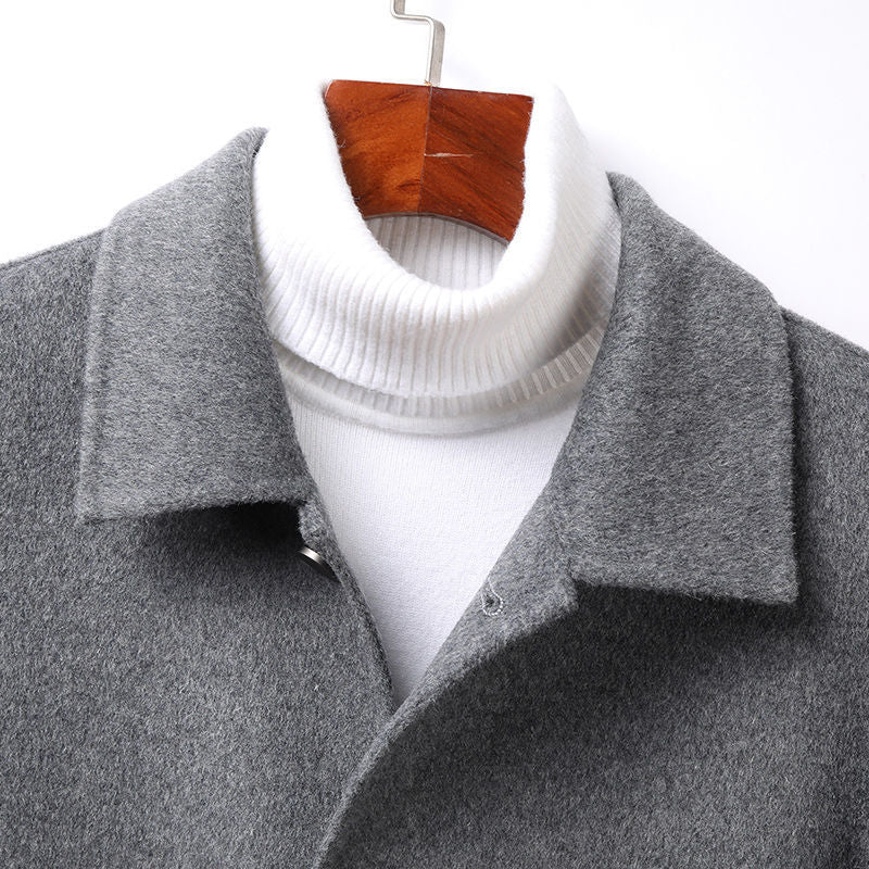 2021 Autumn Winter Men&amp;#39;s Wool Coat New Fashion Turn-down Collar Long Sleeve Thick Warm Woolen Coats Mens Casual Overcoat B411