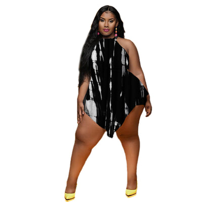 Plus Size Women 5xl Jumpsuits Halter Print One Piece Outfit Fashion Irregural Club Jumpsuit 2022 Summer Lady Pant Wholesale