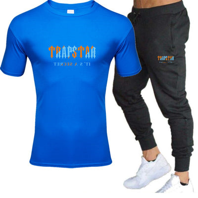 2022 New TRAPSTAR Tracksuit Set Men T Shirt+trousers Summer Sportswear Jogging Pants Streetwear Harajuku Tops Short Sleeve Suit