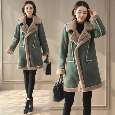 winter coat women clothing winter cotton padded jacket women&#39;s coat deer skin cashmere lamb hair thickened jacket medium length