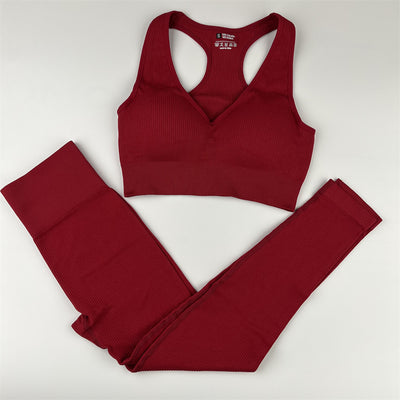 2 Pieces Seamless Women Yoga Set Workout Sportswear Gym Clothing Fitness Sport Padded Bra Vest High Waist Leggings Sports Suits