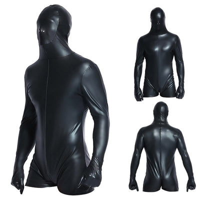 Super Cool Sexy Men Black Patent Leather Jumpsuit Vinyl Latex Bondage Catsuit Wetlook Leotard Bodysuit Bodysuit for Men 6736