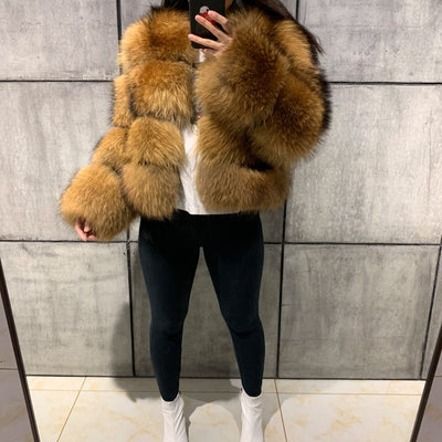 European and American Trend Fur Coat, Imitation Raccoon Fur Stitching, Women's Artificial Fur