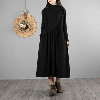 2021 Autumn Vintage Baggy Dress Women Long Maxi Dress Long Sleeves Pocket Solid Robe Vintage Femme Ethnic Dress Female 11720