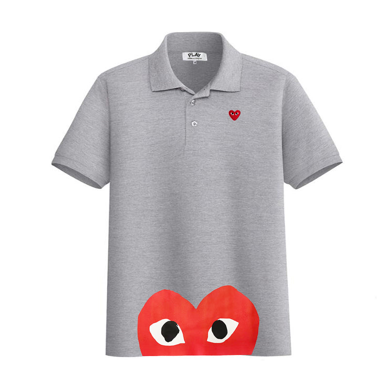 Summer POLO Shirts Men Women Half Heart Eyes Print Embroidered Cotton Lapel Buttons Short-sleeved Straight Unisex POLO Shirts