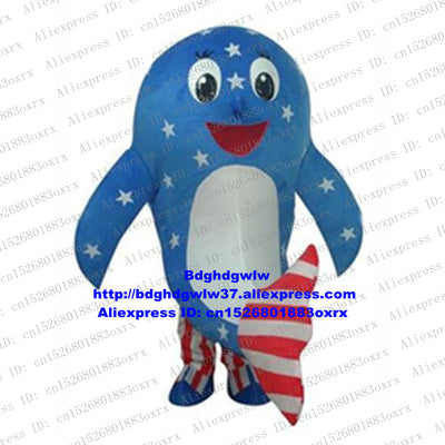 Blue The Stars and The Stripes Dolphin Delphinids Whale Mascot Costume Cartoon Character Popular Campaign Animation Film zx2449