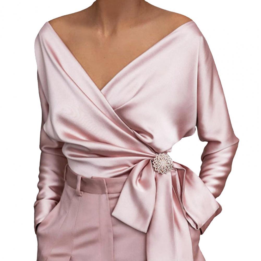 Solid Color Shirts Women Tops Long Sleeve Blouses for Women Deep V Neck Shirts Elegant Ladies Top blusa feminina рубашка женская