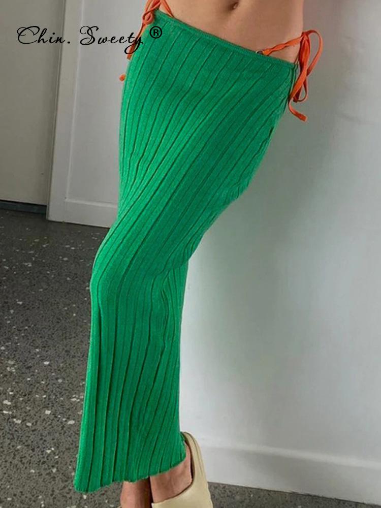 Long Skirt Women Bodycon Beach Sexy Holiday Green Midi Skirts Summer Female 2022 Party Club Elegant Ladies Knitted Clothes