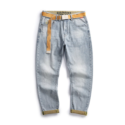 Summer Jeans Men's Distressed Stretch Light blue Loose Straight Jeans Men Hip Hop Slim Fit Punk Denim Cotton Pants Zipper Jeans
