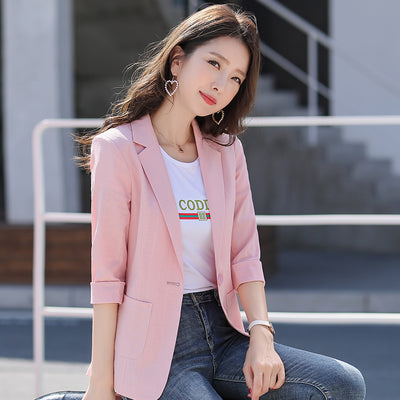 New 2021 Office Ladies Casaul Pink Blazer for Women Jackets Half Sleeve  Business Clothes Work Wear Uniforms