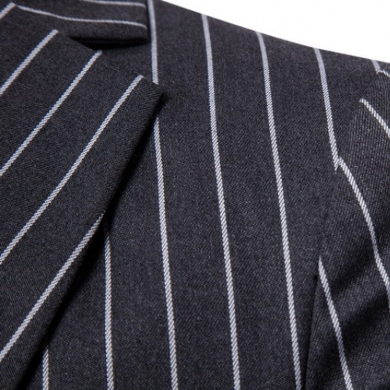 Spring Fashion Striped Men Single Button Slim Fit Suit Jacket Brand Casual Black Grey Blazer Coat Masculino Plus Size