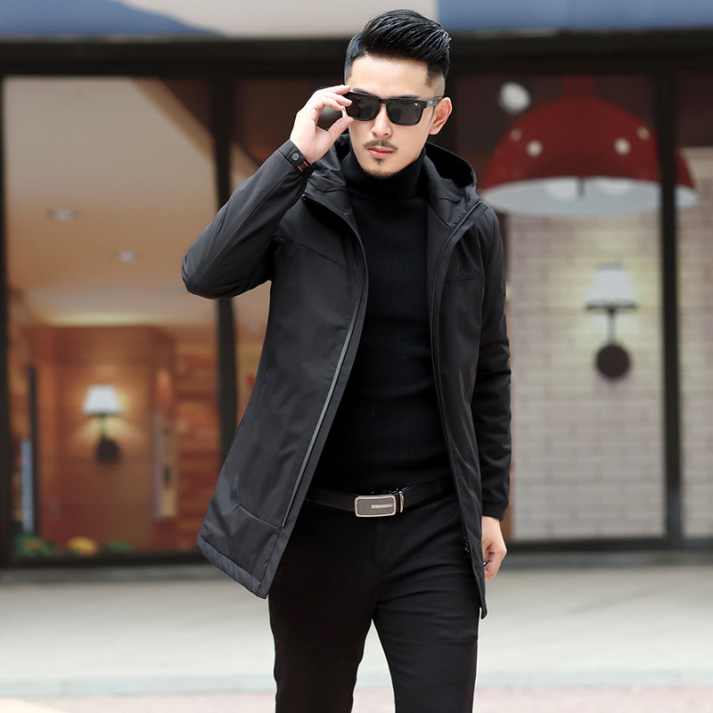 2021 New Arrival Winter Style Men Boutique Solid Trench Coat High Quality Hooded Hat Men&#39;s Zippers Leisure Jacket Overcoat M-3XL