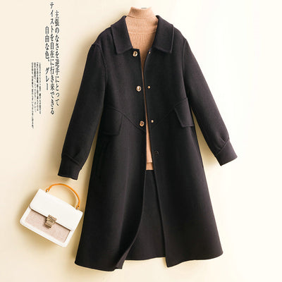 Double-sided wool coat women's mid-length 2022 autumn and winter new doll collar slim woolen coat temperament