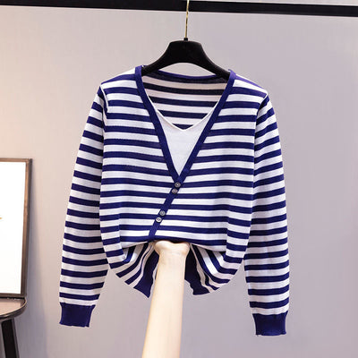 Sweater Vest Women V-neck Striped Simple Slim All-match Casual Korean Style Teens Chic Fashion Autumn Winter Sleeveless Sweaters