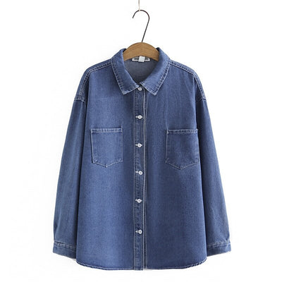 Plus Size 2XL-5XL Women's Long Sleeved Denim Jackets Ladies' Solid Color Casual Vintage A-line Tops Coats