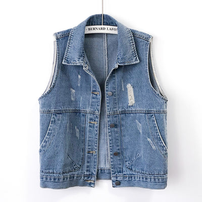 2021 Spring Autumn Denim Vest coat Women Single-Breasted Vintage Jeans Waistcoat Casual Sleeveless Jacket Ladies Loose Tops G940