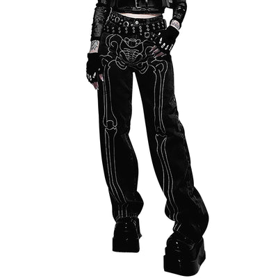 Womens Stretch Pants Jeans Women Pants Jeans Skinny Women's Halloween Human Skeleton Print Low Waist Jeans Dark Skinny Leg Jean